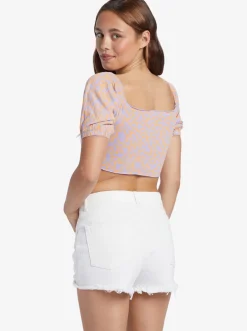 Femme Roxy Flirty Walk Printed - Haut Crop-Top Fronce Pour Femme
